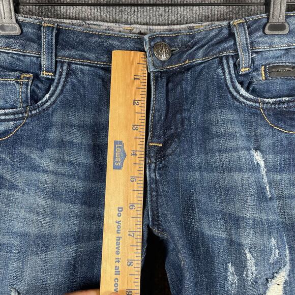 ReRock  for Express Boot Jeans Women's 8 Dark Wash Flap Pocket Distressed - Picture 3 of 13